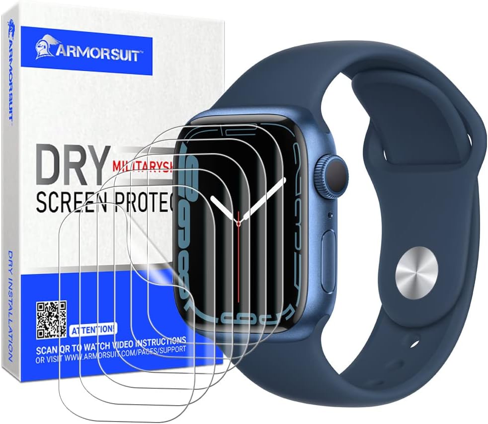 Apple Watch Series 9 / Series 8 / Series 7 41mm Dry-MilitaryShield Screen Protector - 6 Pack