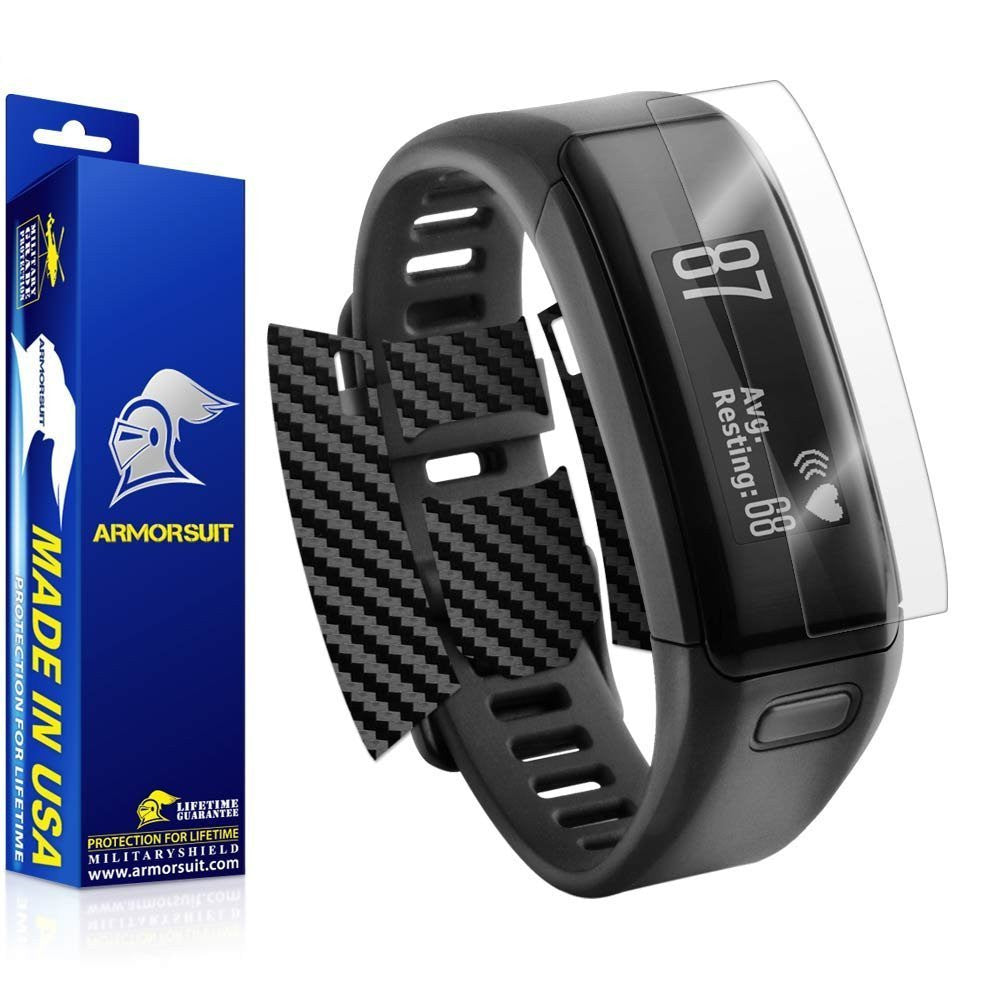 Garmin Vivosmart HR Screen Protector + Black Carbon Fiber Skin