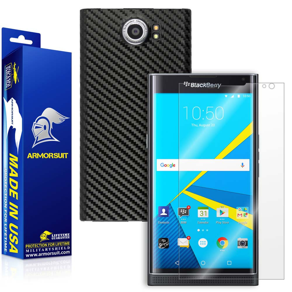 BlackBerry Priv Screen Protector + Black Carbon Fiber Skin